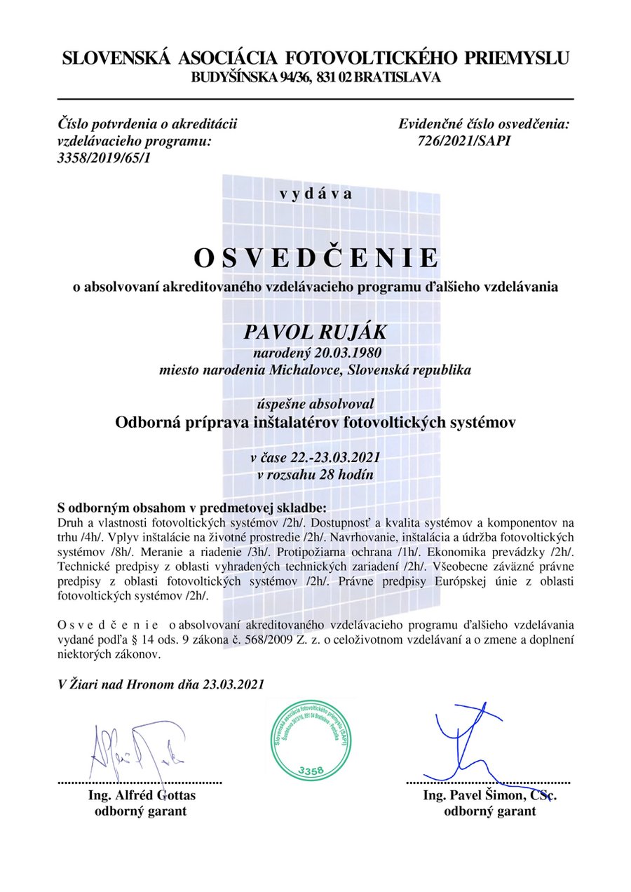 SAPI - Odborná príprava inštalatérov FVE